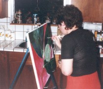 Painting in her Marin County kitchen during the 1980s