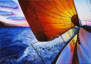 "Sunset Sail"Oils on canvas12"H x 16"W x 0.75"D